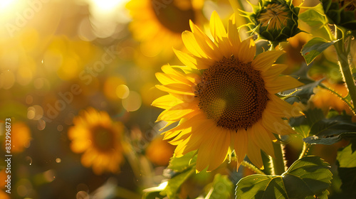 Close-up sunflower on a sunny day vertical phone, generative AI