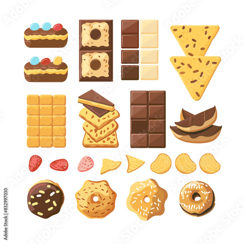 close-up view of a variety of sweet treats, including cookies, donuts, and chocolates