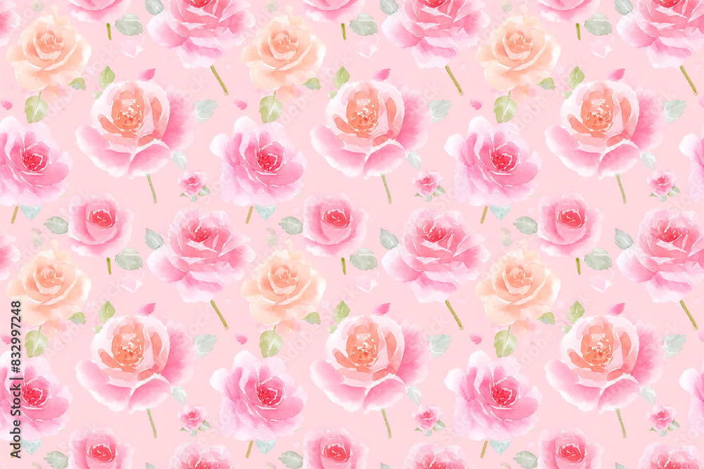 ピンクの背景に薔薇のシームレスパターン背景 ピンクの背景に薔薇のシームレスパターン背景