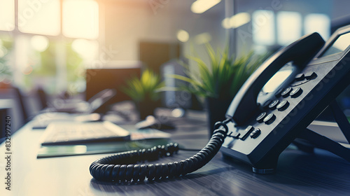Close-up telephone landline at office concept, generative AI