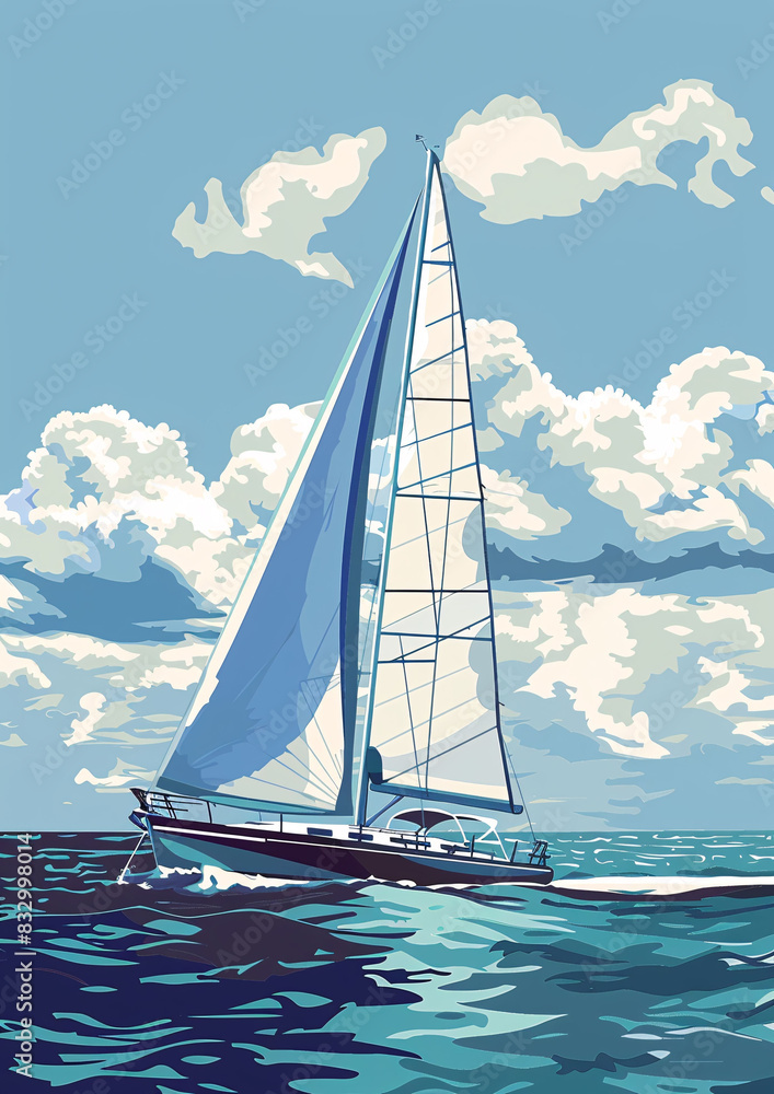 Naklejka premium sailboat on the sea vintage style illustration drawing