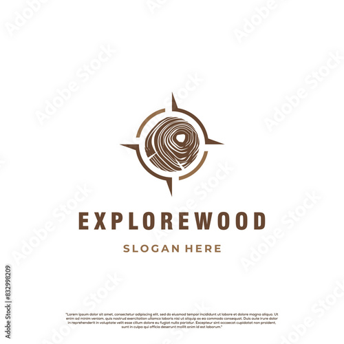 Compass Wood Nature Creative Logo, Exploration Wood Concept Illustration Template