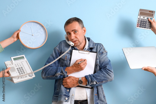 Stressed mature man talking...