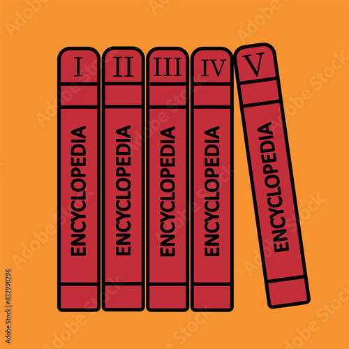 Encyclopedia Vectors, Arts, Icons and Illustrations. Five books of encyclopedia design vector with orange background.