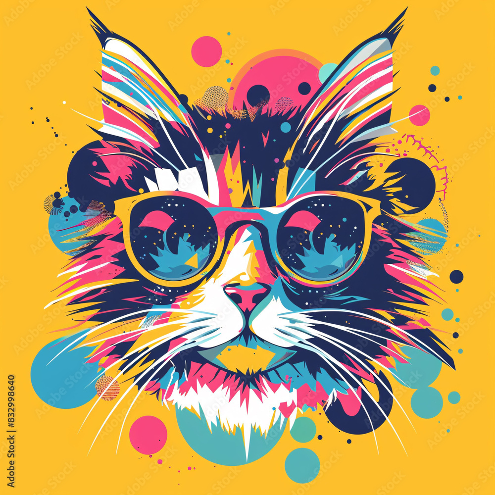 colorful pop style silhouette cat wears sun glasses illustration for album music cover colorful pop style silhouette cat wears sun glasses illustration for album music cover