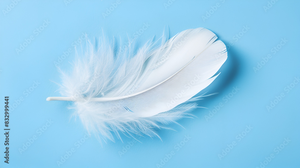Naklejka premium Close-up white feather on blue background, generative AI