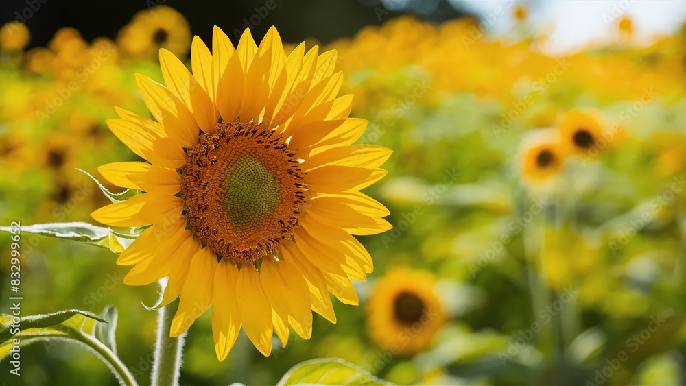 Fototapeta premium sunflower on bright green bokeh background