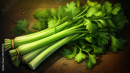 Vibrant illustration of fresh celery  perfect for juicing recipes and healthy lifestyle content  with a clean background.