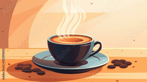 Detailed coffee cup illustration with steaming beverage, perfect for cozy mornings and caffeine lovers. High resolution art.