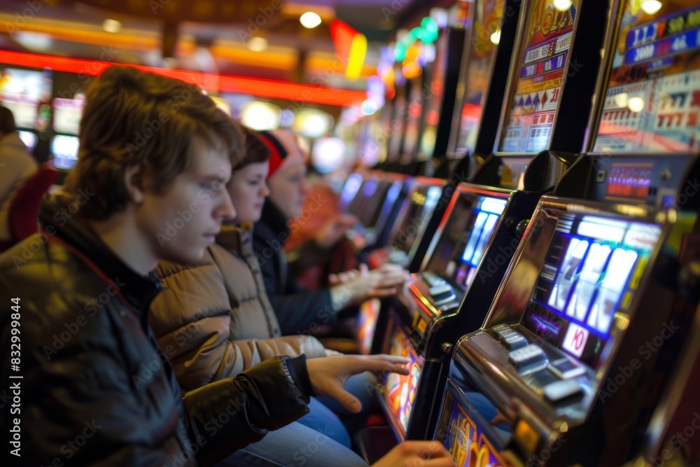 man enjoying playing slot machines at casino man enjoying playing slot machines at casino