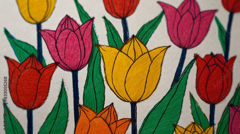 felt-pen-childlike-drawing-of-tulip-flower felt-pen-childlike-drawing-of-tulip-flower