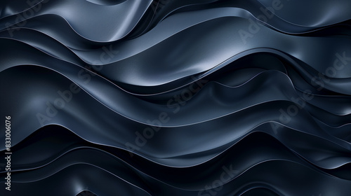 A blue and silver fabric with a wave pattern. The fabric is shiny and has a metallic look to it
