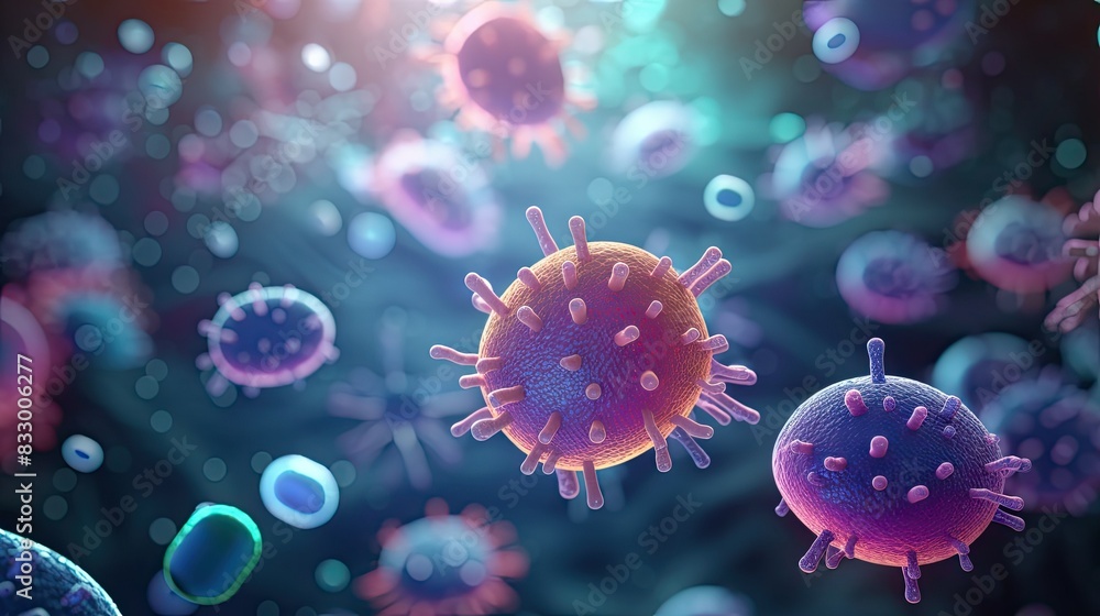 Obraz premium Close-up of microscopic bacteria and virus-cell seen from a microscope