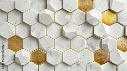 White relief hexagons with golden scuffs photo