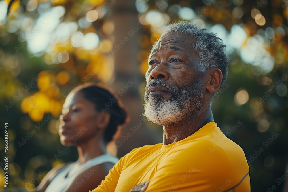 Podcast Power Thoughtful Reflections on Health and Exercise for Black Seniors. Stockphoto. photorealistic. daylight. Podcast Power Thoughtful Reflections on Health and Exercise for Black Seniors. Stockphoto. photorealistic. daylight.