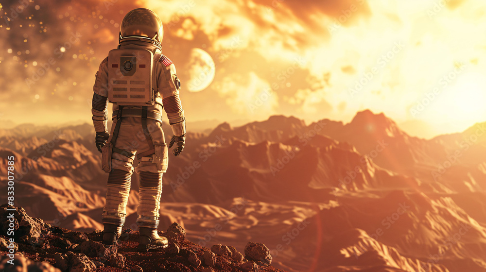 sad astronaut standing alone on planet mars with space galaxy background sad astronaut standing alone on planet mars with space galaxy background