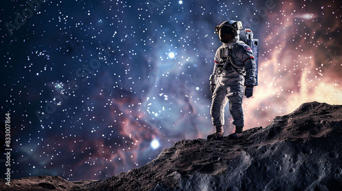 sad astronaut standing alone on planet mars with space galaxy background © ciaoaleandro