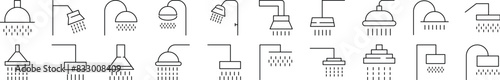 Shower Line Icons Set for Adverts. Suitable for books, stores, shops. Editable stroke in minimalistic outline style. Symbol for design