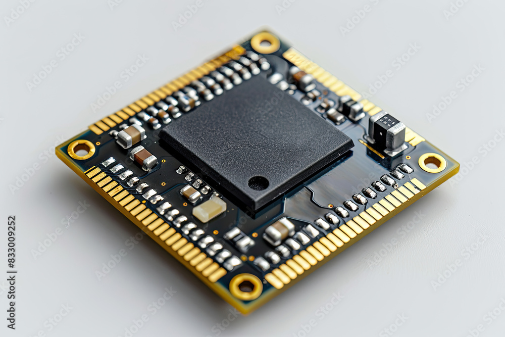 A close up of an electronic chip used for technology isolated on white background A close up of an electronic chip used for technology isolated on white background