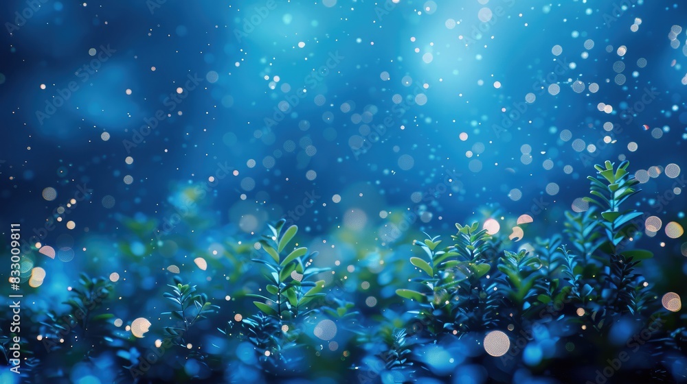 Serene night scene with lush green plants, glowing lights, and a dreamy blue background, perfect for nature and fantasy-themed designs. Serene night scene with lush green plants, glowing lights, and a dreamy blue background, perfect for nature and fantasy-themed designs.