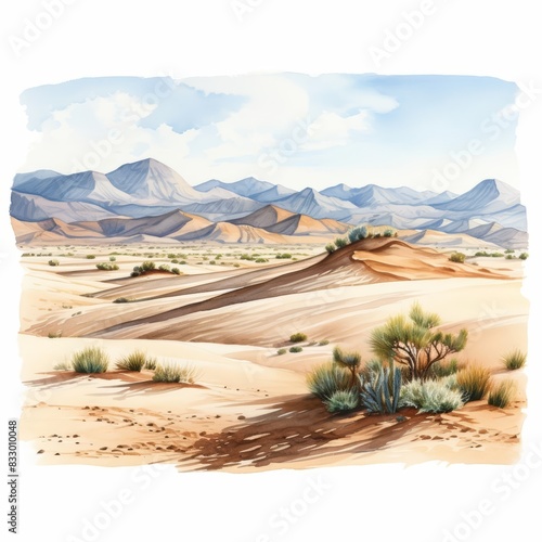 A watercolor of a desert