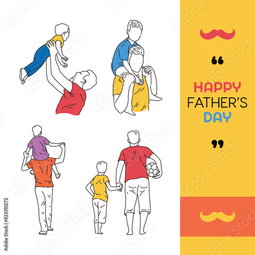 Happy Father's Day Dad and Son Playing Together Vector Illustration Set.eps