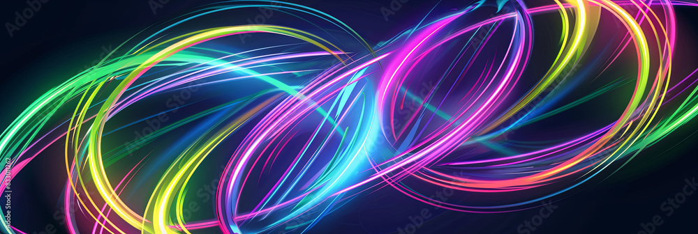 an abstract background with neon light curves forming the shape of intertwined circles, generative AI an abstract background with neon light curves forming the shape of intertwined circles, generative AI