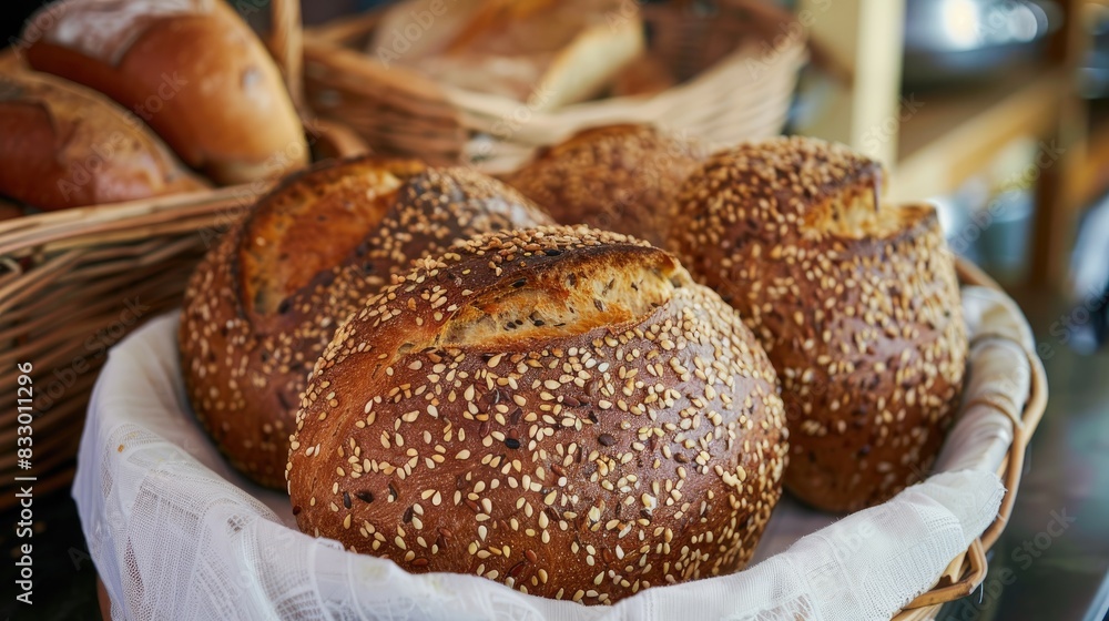 Basket containing freshly baked whole wheat bread Basket containing freshly baked whole wheat bread
