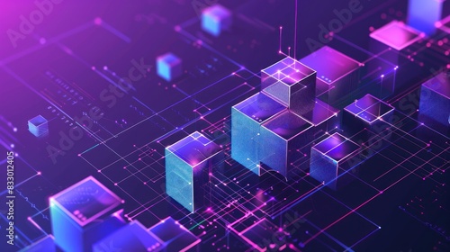 cube graph with binary code, futuristic elements concept,blockchain technology concept