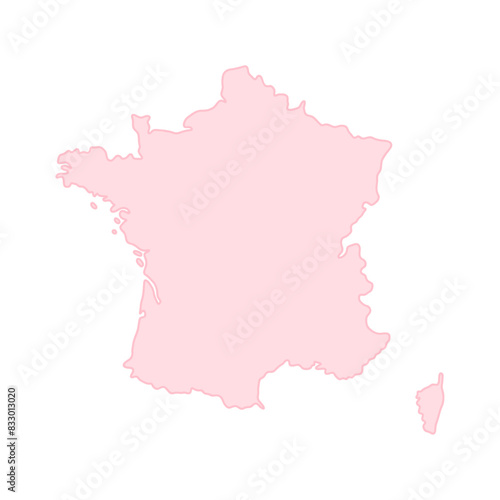 シンプルなフランスの地図 - 薄いピンク色のおしゃれでかわいいマップ
