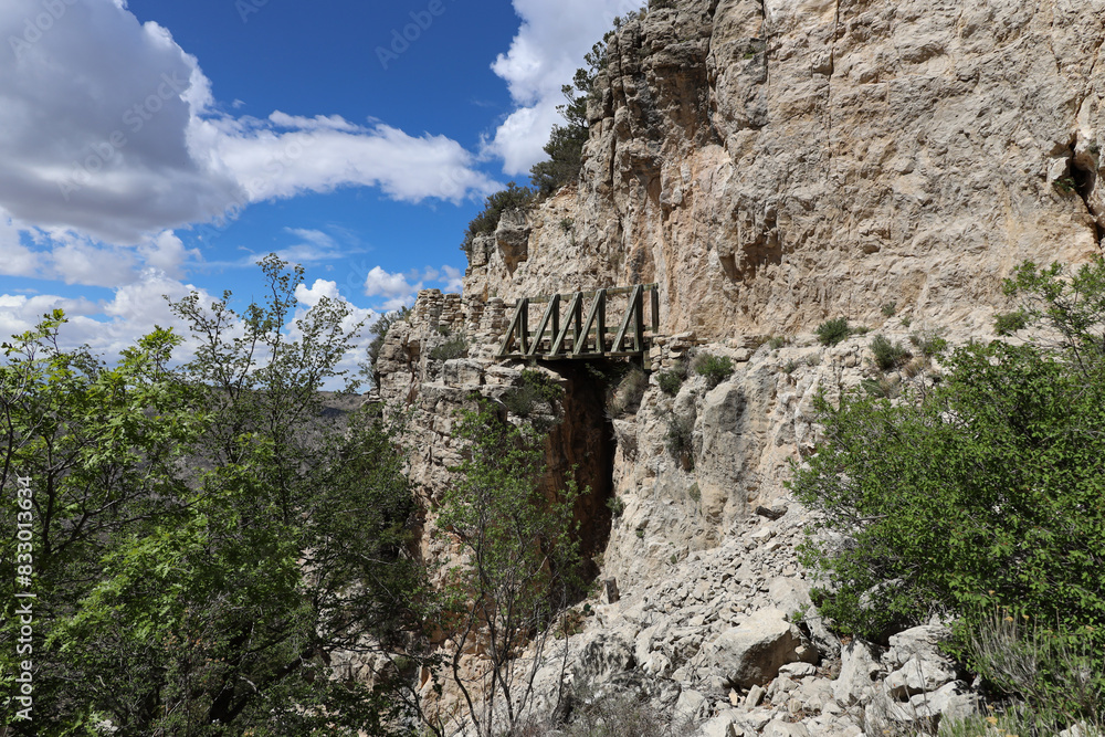 Wooden bridge on the Guadalupe Peak Trail at Guadalupe Mountains National Park, Texas