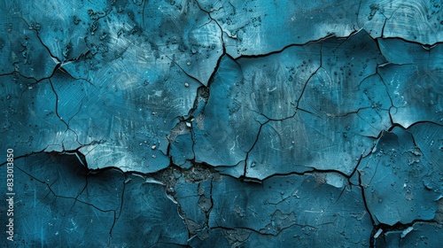 Fragmented wall with scratches and fissures Weathered blue textured handmade surface as a backdrop