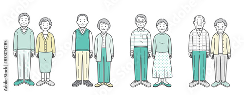 色々な服装の高齢夫婦のイラストセット