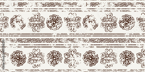 Ethnic grunge background, Mongolian national ornament, seamless pattern, vector design	