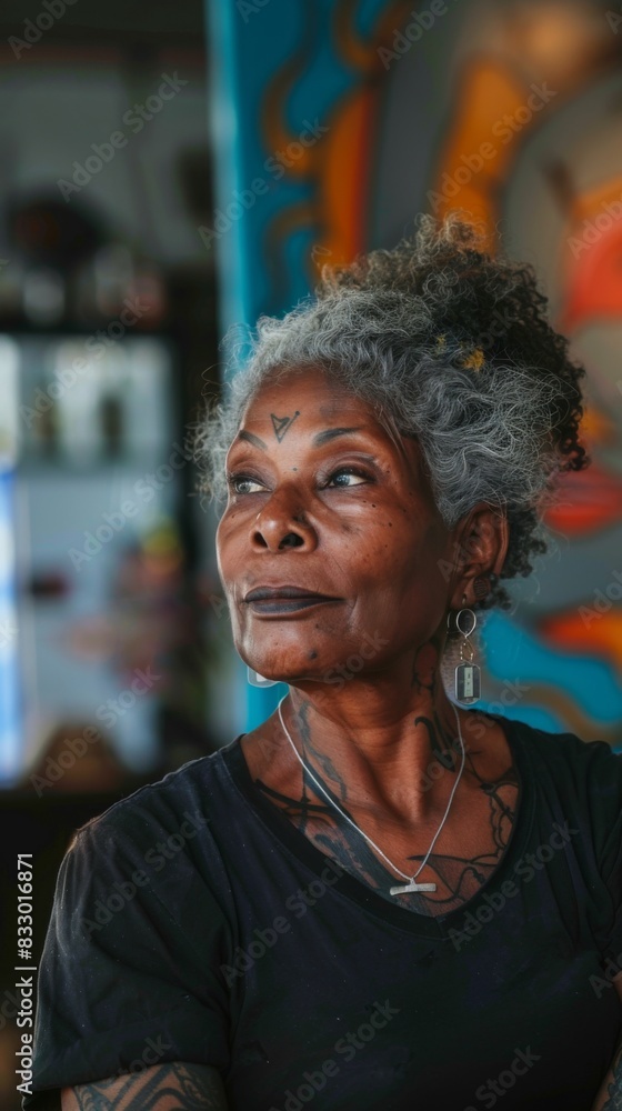 Portrait of african old woman tattoo artist at studio tattoo Portrait of african old woman tattoo artist at studio tattoo