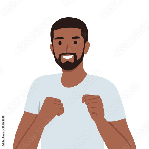 Businessman in fighting position. Fighting for your goals concept. Flat vector illustration isolated on white background
