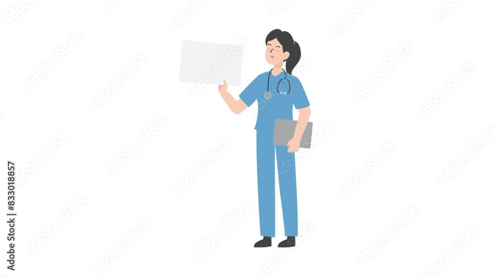 Female Doctor showing blank card Female Doctor showing blank card
