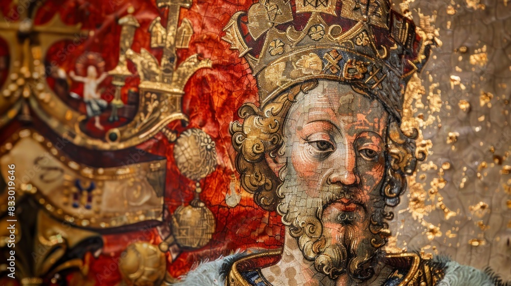 Obraz premium painting of an ancient medieval king worn by time in high resolution and high quality. concept paintings, painting, king, medieval