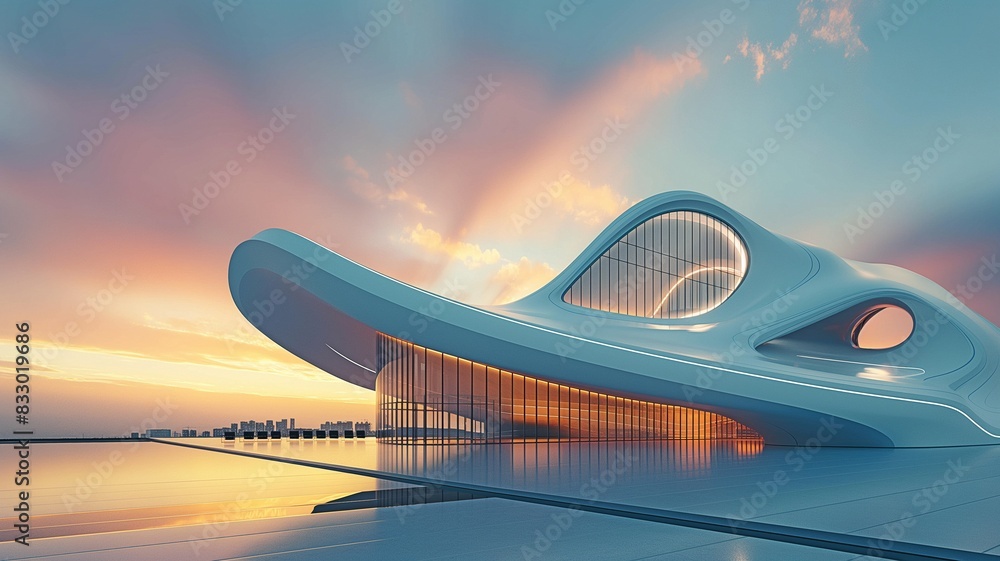 Modern buildings with futuristic designs and sleek lines may be seen in the metropolitan environment at nightfall.