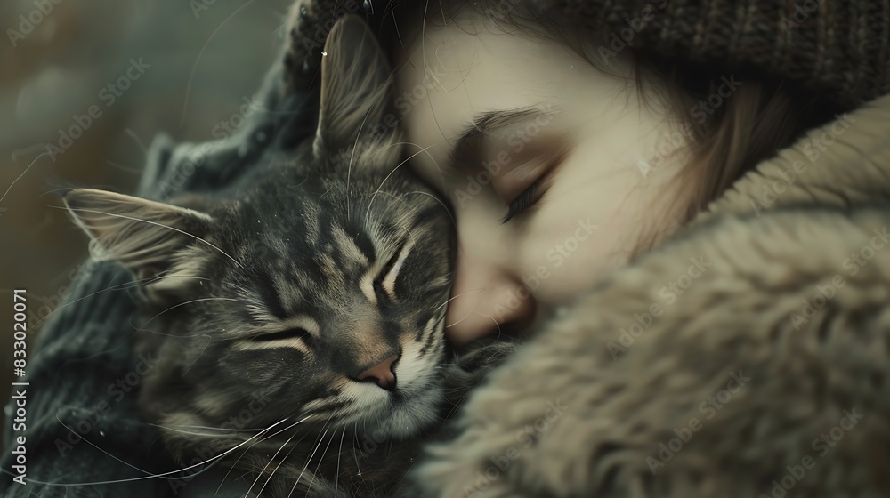 Focus on the intimate details of a hug with a close-up shot, highlighting the texture of fur, the gentle embrace, and the emotional connection between the person and their cat Hug Your Cat Day Focus on the intimate details of a hug with a close-up shot, highlighting the texture of fur, the gentle embrace, and the emotional connection between the person and their cat Hug Your Cat Day