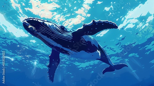 Majestic Humpback Whale Breaching in Serene Ocean Underwater