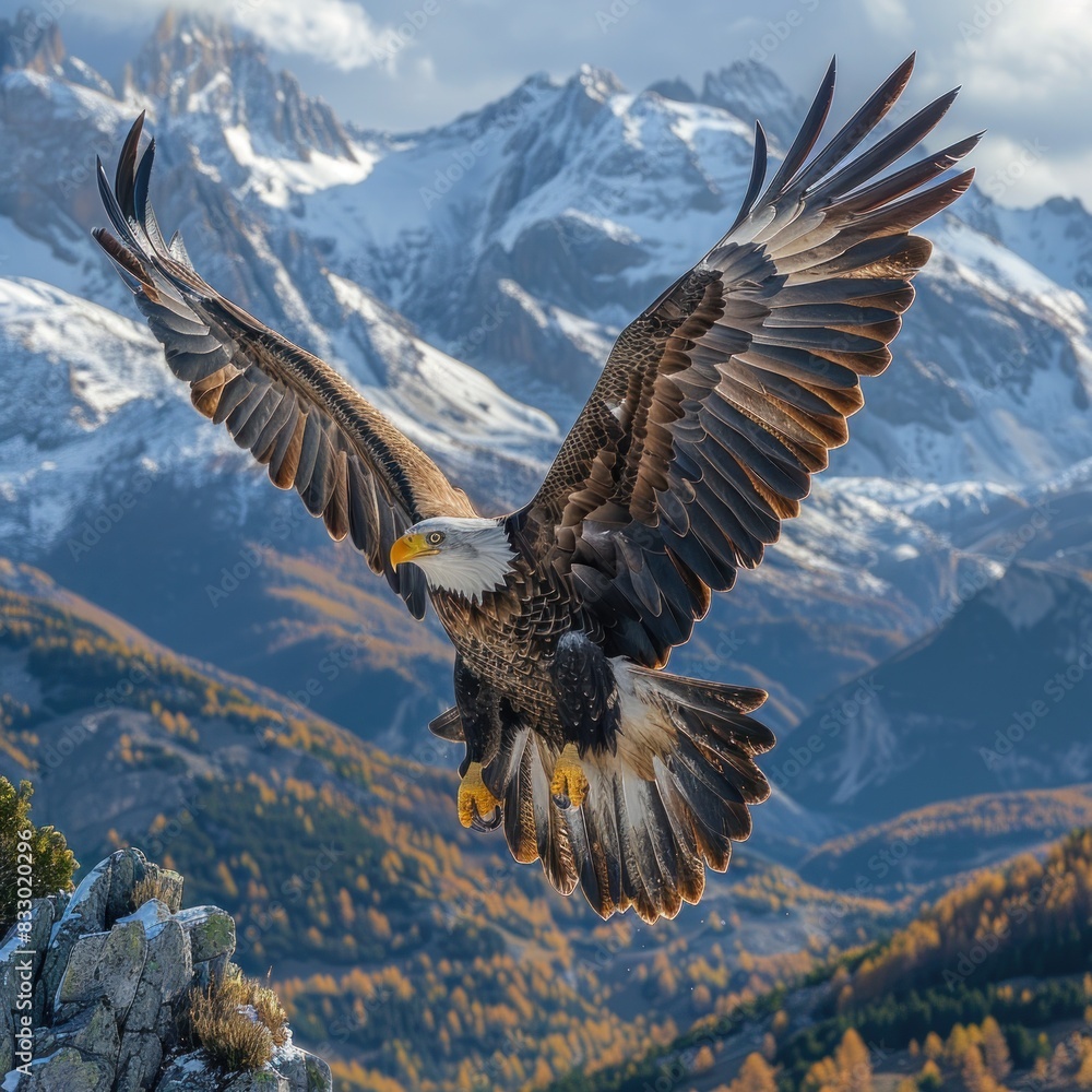 Independence Day Magnificence Bald Eagles Graceful Flight Over Mountains Independence Day Magnificence Bald Eagles Graceful Flight Over Mountains