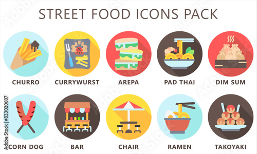 Street food rounded multi color icons pack. Best for UI or UX kit, digital banner, web and app development. vector EPS 10.