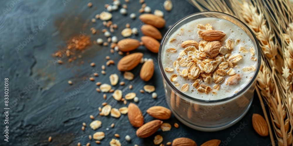 Glass of Wholegrain Milk with Almonds and Wheat Glass of Wholegrain Milk with Almonds and Wheat