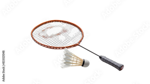 Badminton racket with shuttle isolated on a transparent background, PNG, Ai