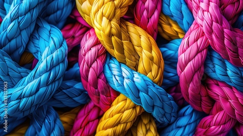 Colorful Braided Ropes Close-Up, Vibrant Texture, Bright Fiber Patterns