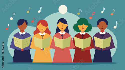 The harmonious blend of high and low notes as the choir plays a classical hymn.. Vector illustration