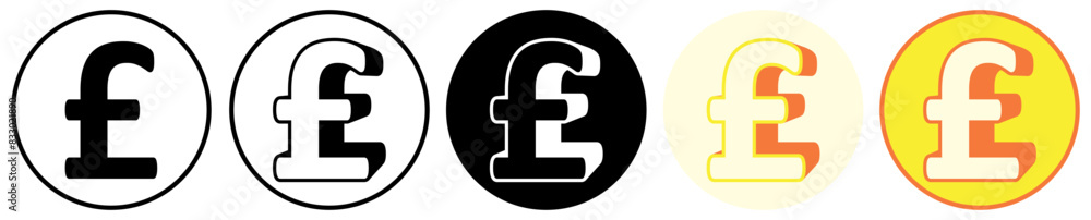 Set trendy Pound Sterling Symbol icon. UK currency pictogram vector illustration