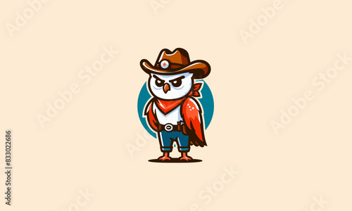 owl wearing hat cowboy vector mascot design