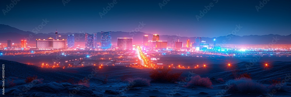 Obraz premium Cityscape - skyline - resort town in the desert - gambling - resort - neon lights - inspired by the sights of Las Vegas - sin - vacation - holiday - getaway - escape